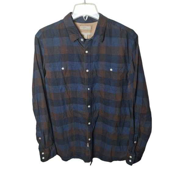 Banana Republic Other - Banana Repulic Men's Large Blue/ Brown Plaid Slim Fit Cabincore Flannel Shirt